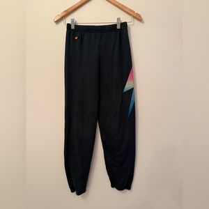 Aviator Nation Black Sweatpants with Multicolor Lightning Bolt